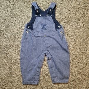 Vintage No Kidding Airplane Striped Overalls Dark Blue Poly Cotton 18M Bubble